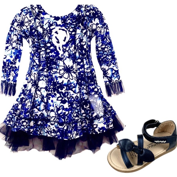 Beetlejuice London Cotton Indigo Print Dress Sz 4T - Picture 6 of 7